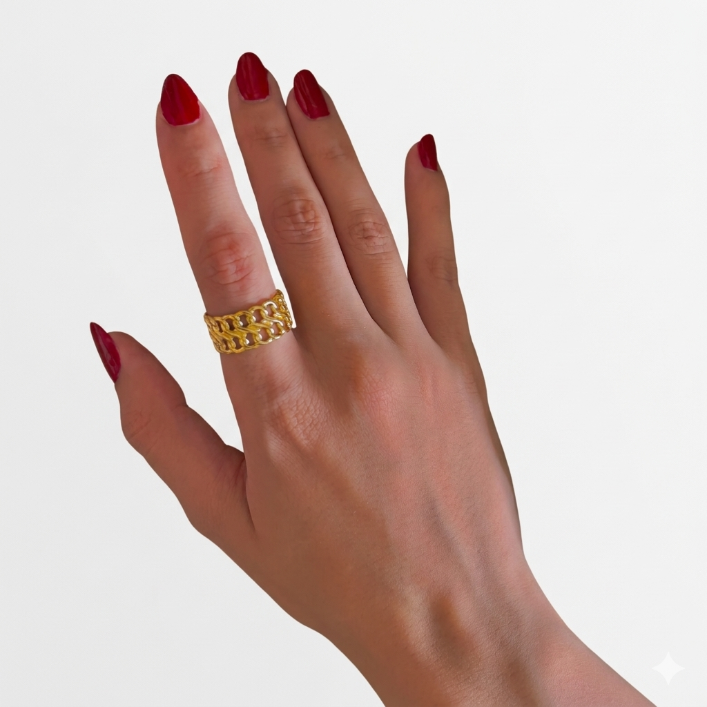 Golden Link Mesh Ring