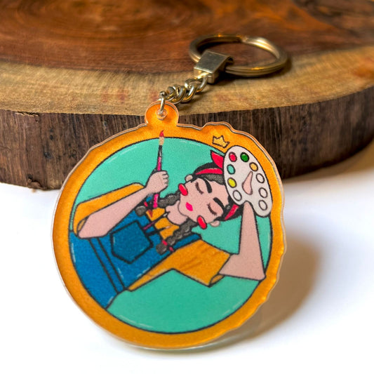 Cute Artist Girl Acrylic Keychain