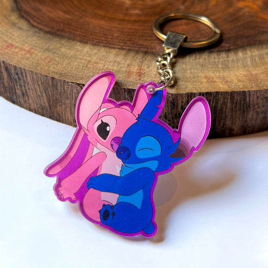 Stitch & Angel Hug Acrylic Keychain